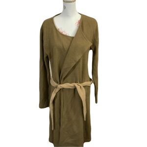 WANTMYLOOK Olive Green Knit Wrap with Tan Tie